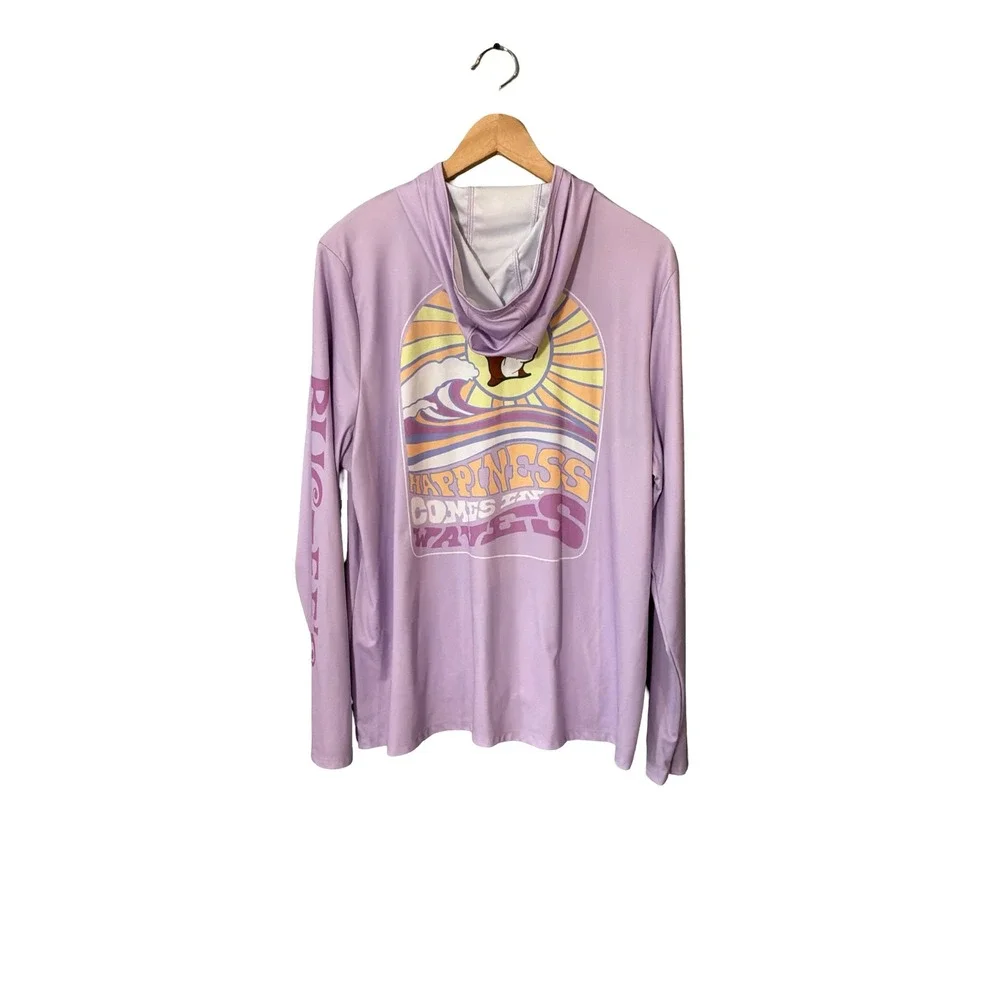 Buc-ee's Happiness Comes In Waves Hoodie 2X Purple Polyester Graphic Top